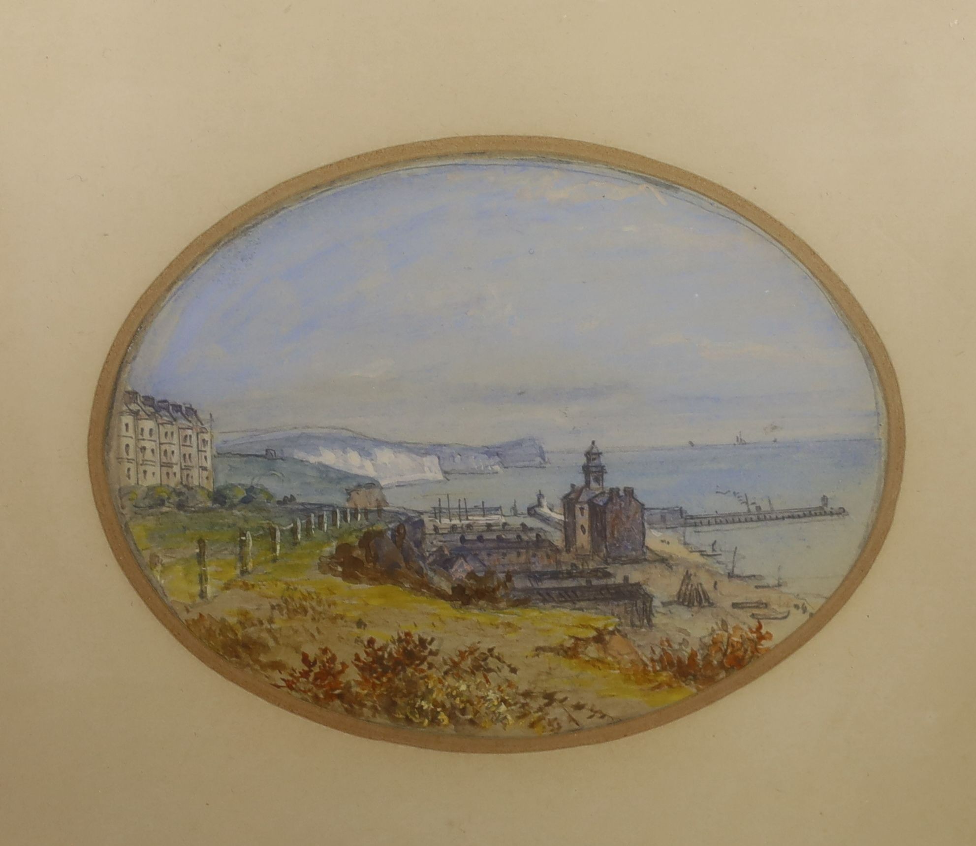 English school c.1880, bodycolour over pencil, four views of Dover and the coast, each 6 x 8cm